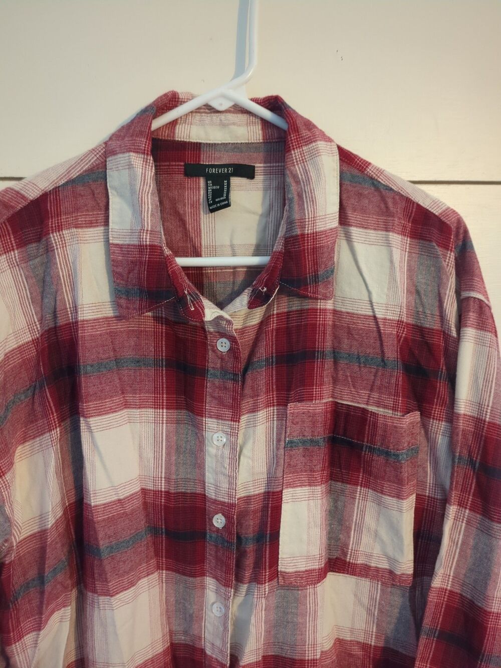Forever 21 red plaid button down shirt fall winter cabin core outdoors